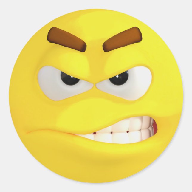 Angry Yellow Emoji Classic Round Sticker (Front)
