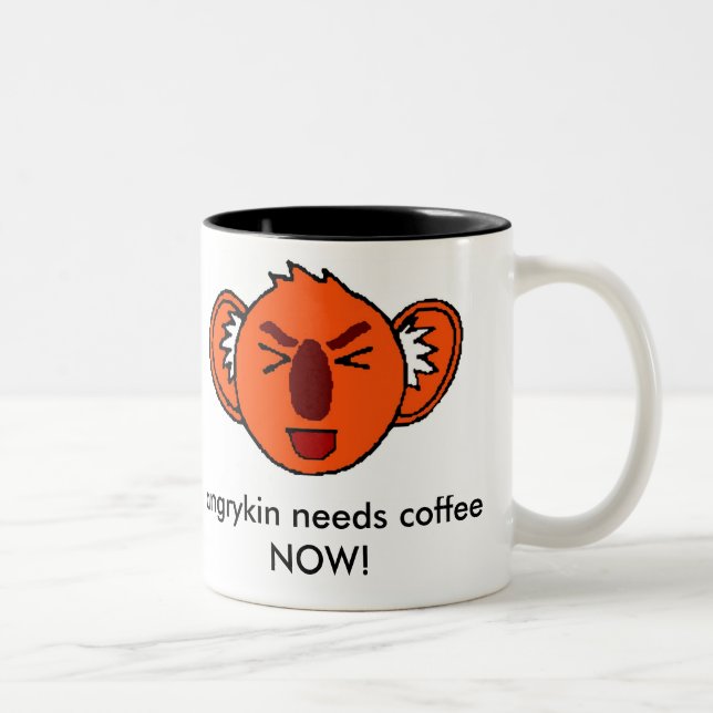 angrykin needs coffee NOW! Two-Tone Coffee Mug (Right)