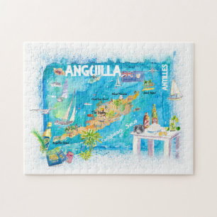 Anguilla Antilles Illustrated Caribbean Travel Map Jigsaw Puzzle