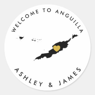 Anguilla Mariage Welcome Sticker Balise Or & Noir