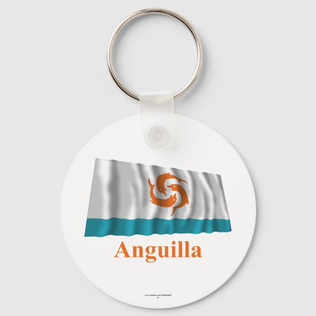 Anguilla Waving Local Flag with Name Keychain (Front)