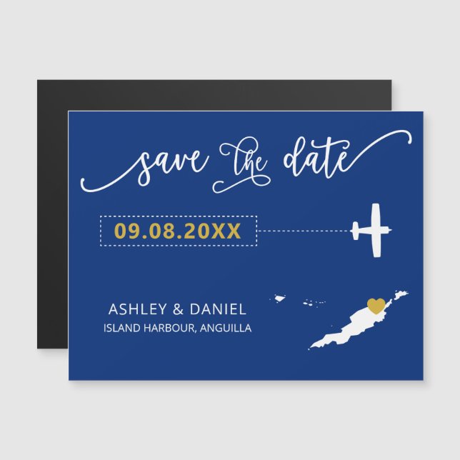 Anguilla Wedding Save the Date Card, Map Magnetic Invitation (Front/Back)