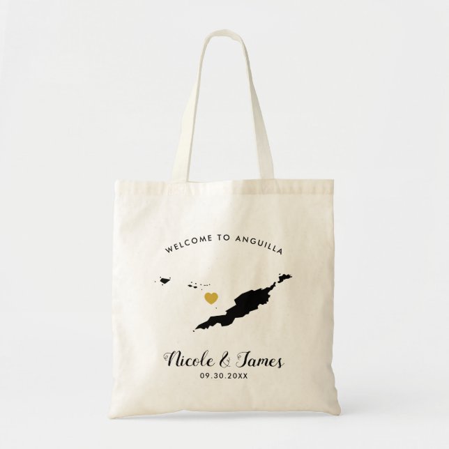 Anguilla Wedding Welcome Bag, Black & Gold Tote Bag (Front)