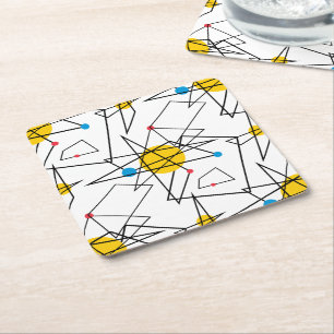 Angular Geometric Retro Pattern Square Paper Coaster