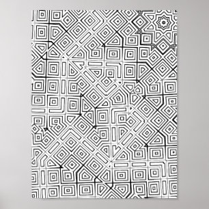 Angular Maze Grid Colouring Page Pattern Design Poster