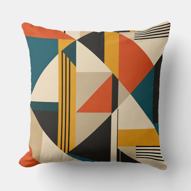 Angular Teal Orange Geometric Modernist Abstract Throw Pillow (Front)
