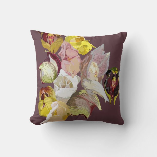 Anguloa orchids throw pillow (Front)