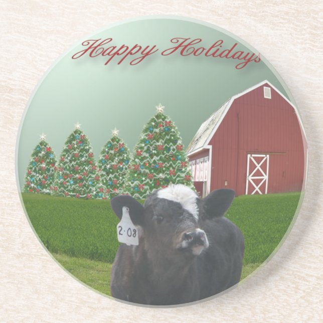 Angus Calf Happy Holidays Coaster (Front)