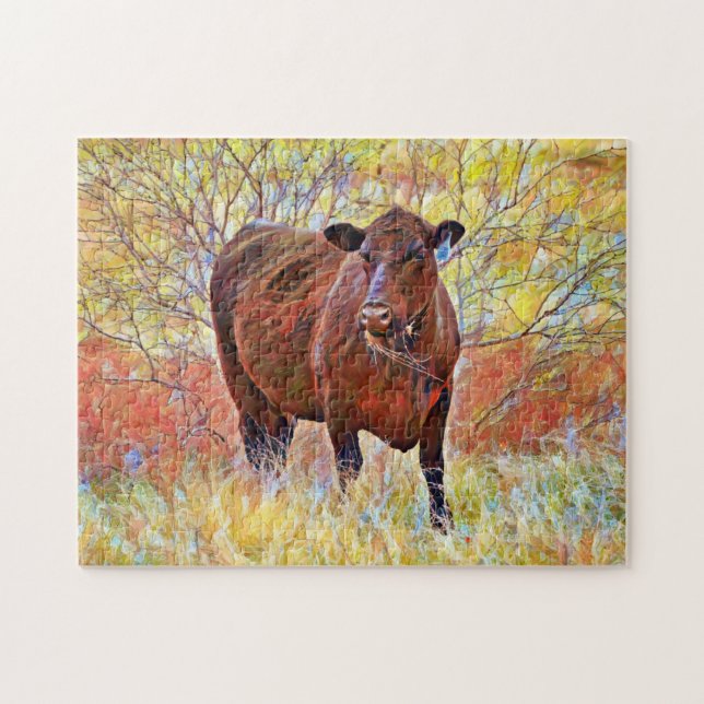 Angus Cow Art Farm Puzzle coloré (Horizontal)