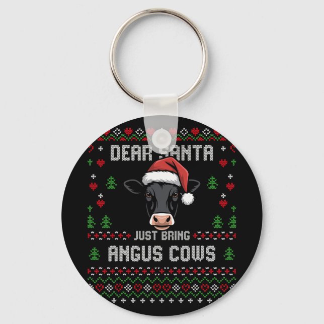 Angus Cows Christmas Beef Cattle Ugly Xmas Sweater Keychain (Front)
