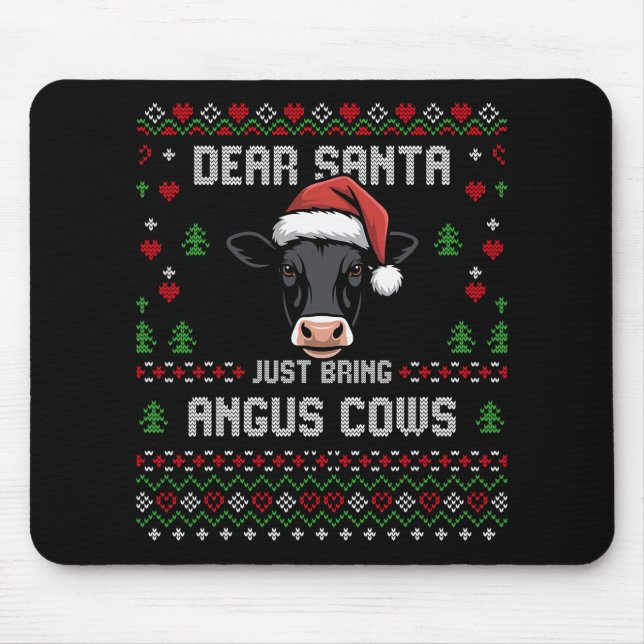 Angus Cows Christmas Beef Cattle Ugly Xmas Sweater Mouse Pad (Front)