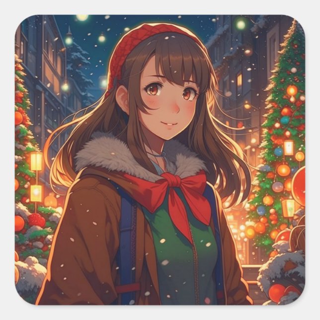 Ani-mazing Christmas | Winter Night Square Sticker (Front)