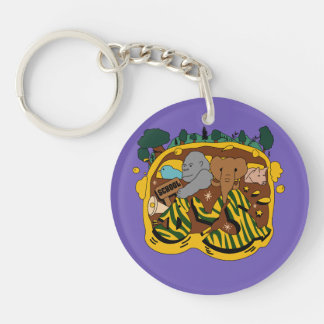Aniaml go to school by bus graffiiti keychain