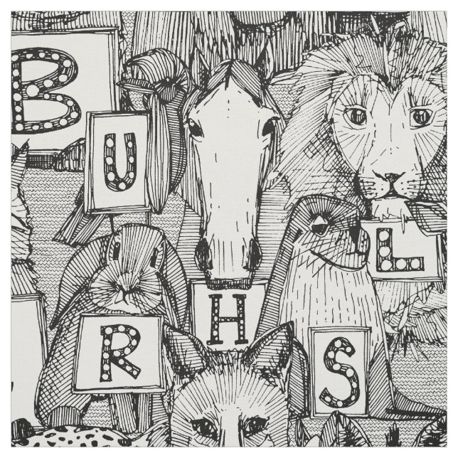 animal ABC black white Fabric (Swatch)