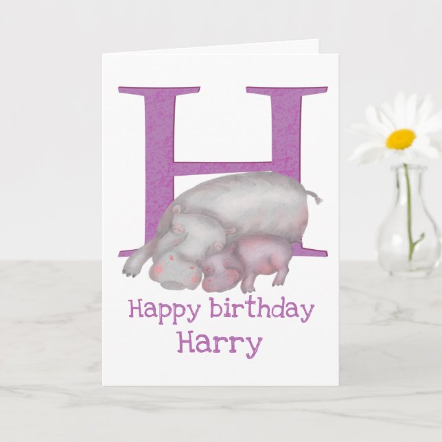 Animal ABC H est pour la carte d'anniversaire hipp (Petite plante)