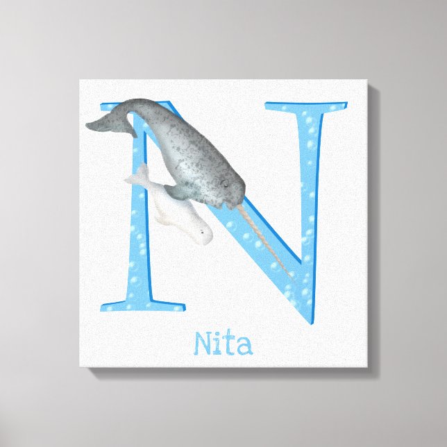 Animal ABC N is for narwhal canvas print (Front)