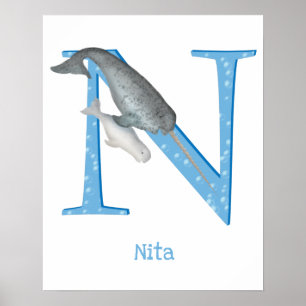 Animal ABC N is for narwhal print