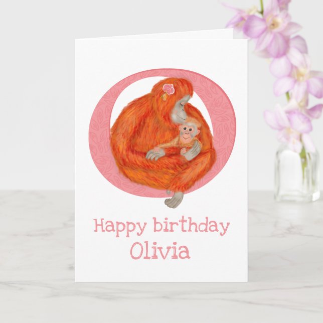 Animal ABC O is for orangutan birthday card (Orchid)