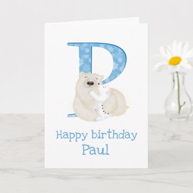 Animal ABC P is for polar bear birthday card (Small Plant)