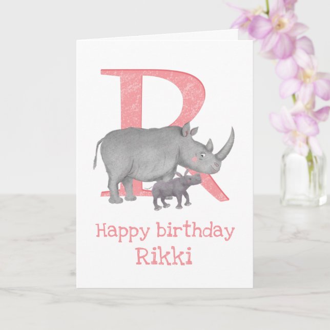 Animal ABC R est pour la carte d'anniversaire rhin (Orchidée)