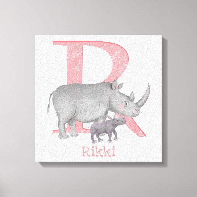 Animal ABC R is for rhino canvas print (Front)