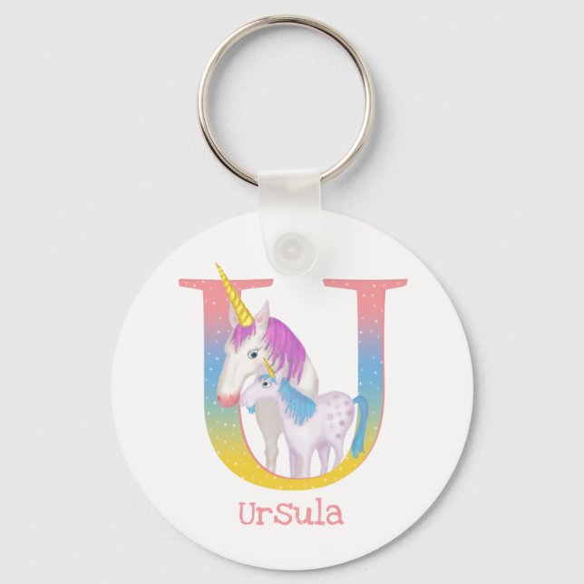 Animal ABC U is for unicorn key ring (Front)