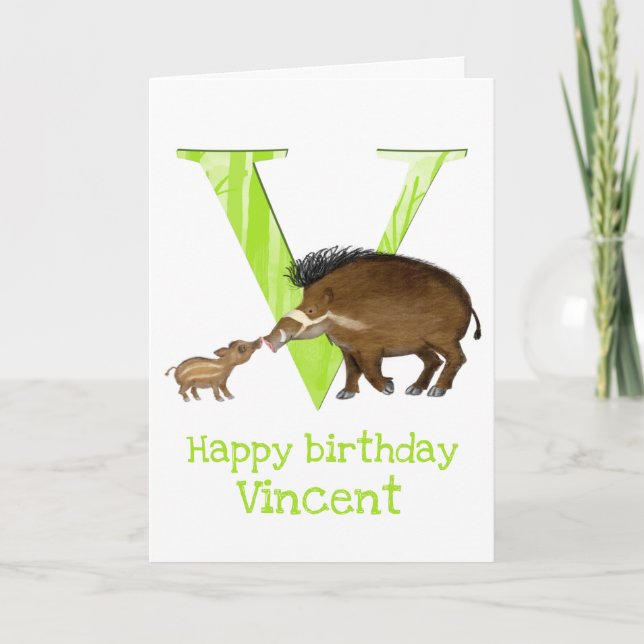 Animal ABC V is for Visayan warty pig bday card (Front)