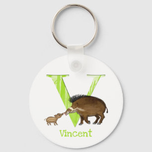 Animal ABC V is for Visayan warty pig key ring