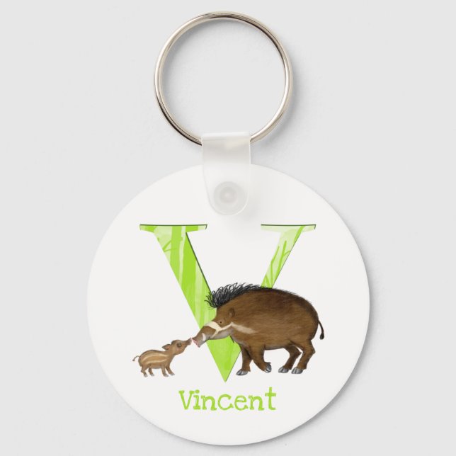 Animal ABC V is for Visayan warty pig key ring (Front)