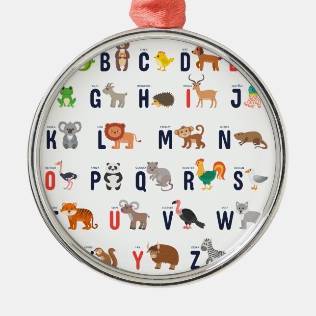 Animal ABCs - Alphabet Metal Ornament (Front)