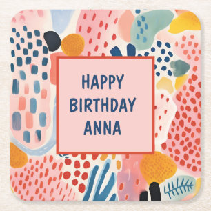 Animal Abstract Modern Retro Coloful Square Paper Coaster