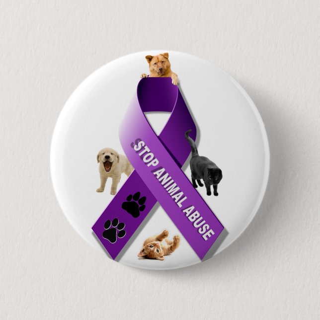 Animal Abuse Awareness Ribbon 2 Inch Round Button (Front)