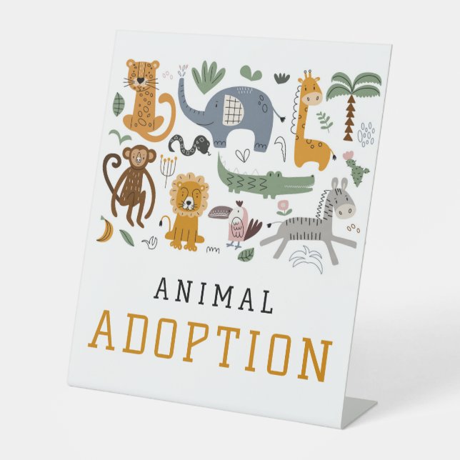 Animal Adoption Two Wild Birthday Safari Animals Pedestal Sign (Front)