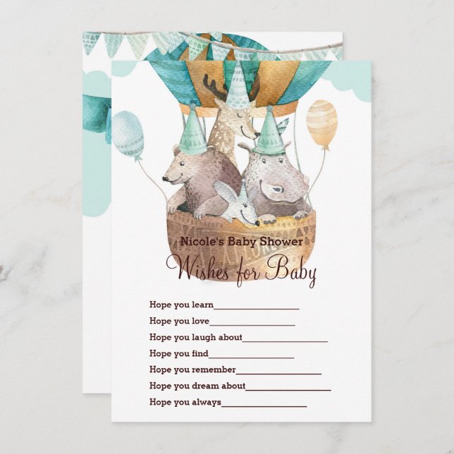 Animal Adventure Wishes for Baby Shower Game Invitation (Front/Back)