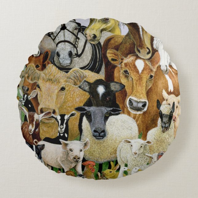 Animal Allsorts Round Pillow (Front)