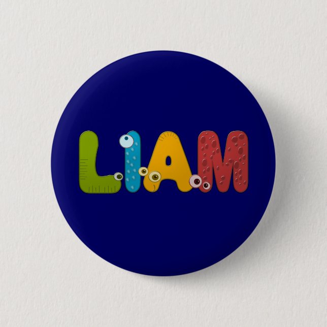 animal alphabet Liam 2 Inch Round Button (Front)