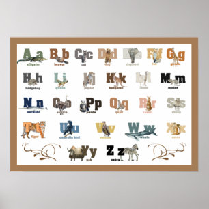 Animal Alphabet  Nursery and Kid's 28 x 20 Poster