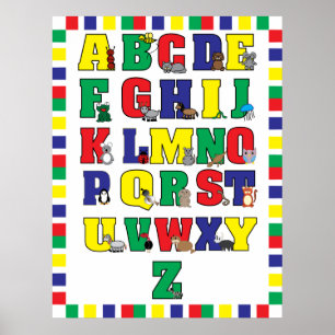 Animal Alphabet Poster (Primary Colours) Print