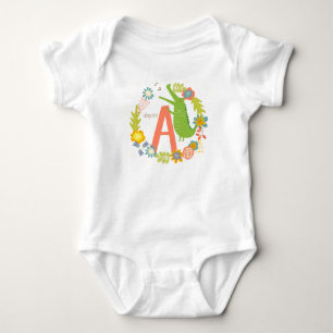 Animal Alphabet Series Alligator Letter A  Baby Bodysuit