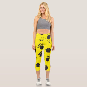Animal and Bird Footprint, deep yellow background Capri Leggings