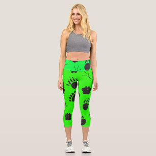 Animal and Bird Footprint, green background  Capri Leggings