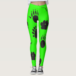 Animal and Bird Footprint, green background  Leggings