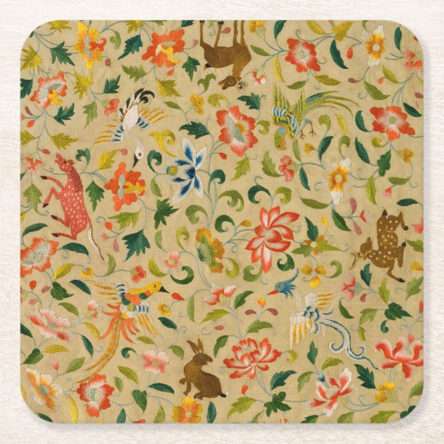 Animal Antique Horse Bird Deer Rabbit Square Paper Coaster (Front)
