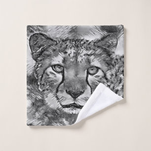 Animal Art BW Cheetah   Funny Cheetah Lovers Wash Cloth