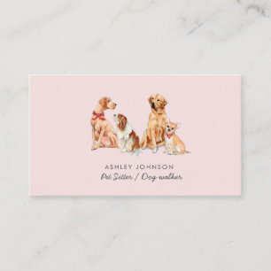 Animal assis Chien marchant rose Carte de visite