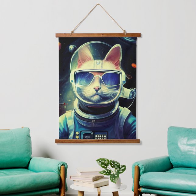 Animal Astronaut Space walk, Universe, cat Hanging Tapestry (Living Room)