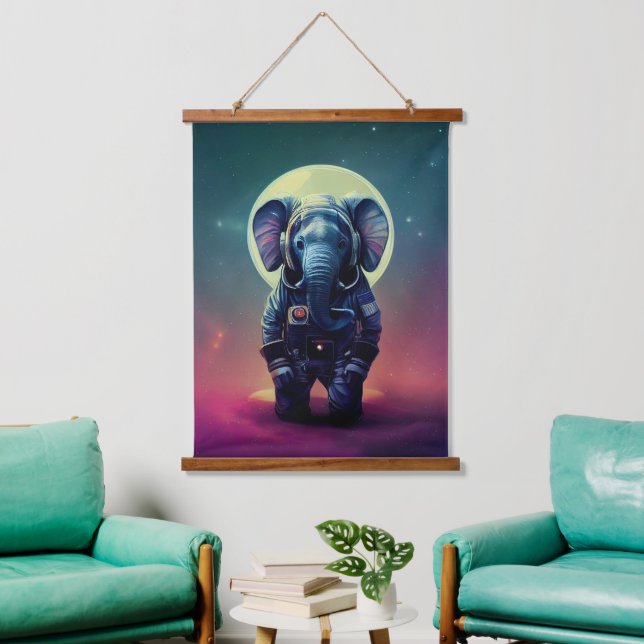 Animal Astronaut Space walk, Universe, elephant Hanging Tapestry (Living Room)
