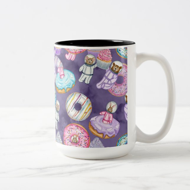 Animal Astronauts in Space with Sweet Treats Two-Tone Coffee Mug (Right)