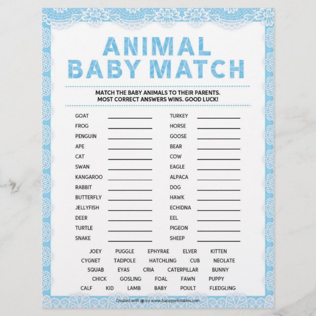 Animal Baby Match [Luxury Lace [Blue]] Letterhead (Front)