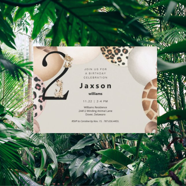 Animal Balloon Cheetah 2nd Boy Birthday Party Invitation (Creator Uploaded)